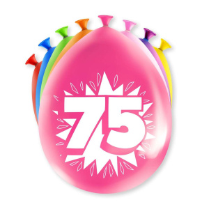 8 x 75th Birthday Colourful Deluxe Party Balloons - 30cm