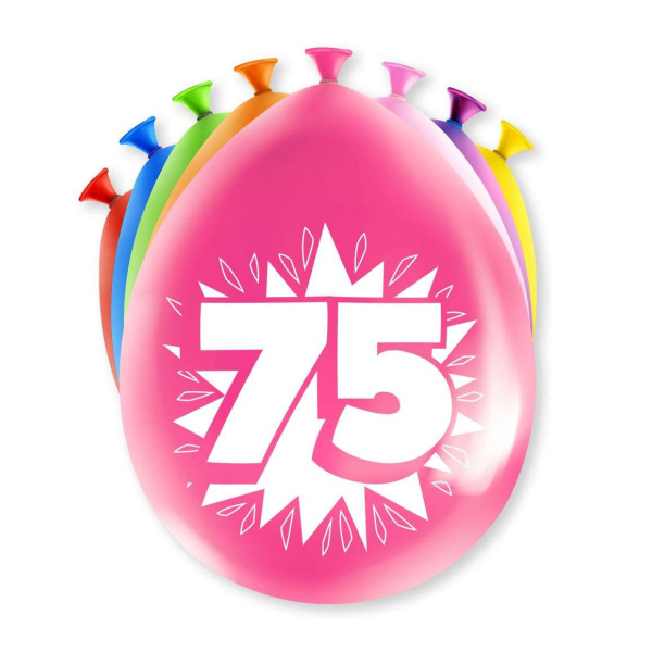 8 x 75th Birthday Colourful Deluxe Party Balloons - 30cm