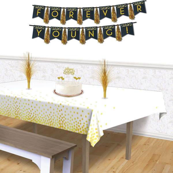 Metallic White & Gold Dots Tablecloth - 2.7m x 1.4m