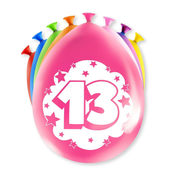 8 x 13th Birthday Colourful Deluxe Party Balloons - 30cm
