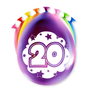 8 x 20th Birthday Colourful Deluxe Party Balloons - 30cm