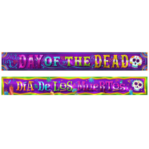 2 x Day of the Dead "Dia de los Muertos" Metallic Banner - 1.5m x 19cm