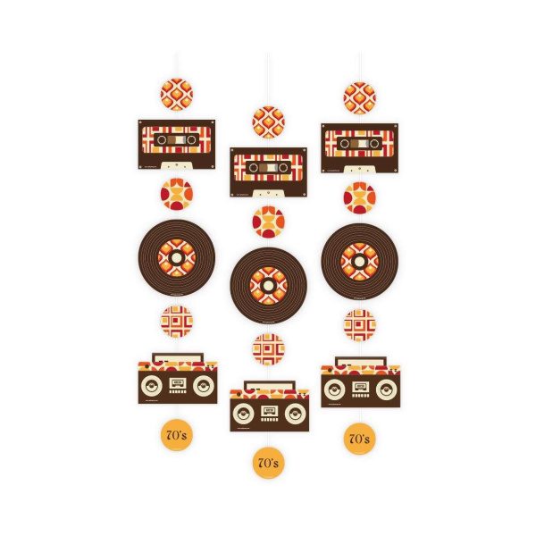 3 x 70's Retro Music Hanging Decorations - 1.2m