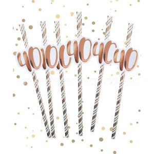 6 X 40th Birthday Rose Gold Spiral Paper Straws