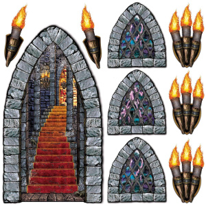 9 x Medieval Dungeon Stairway & Window Cutout Decorations - 1.5m - 45cm
