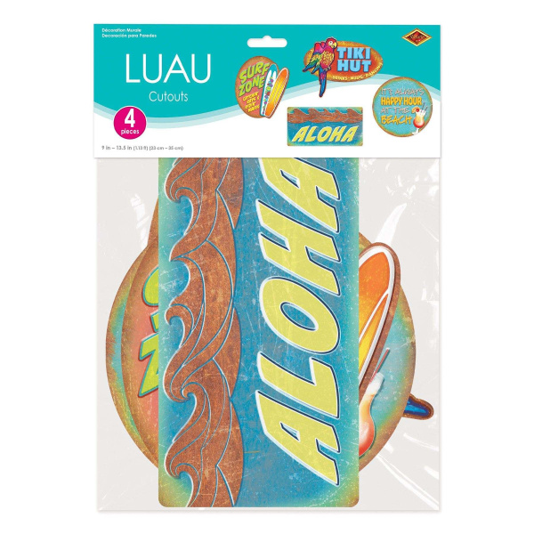 4 x Hawaiian Luau Sign Cutout Decorations - 23cm - 34cm