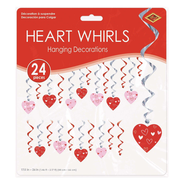 24 x Valentine's Day Hearts Hanging Whirls - 44cm - 65cm