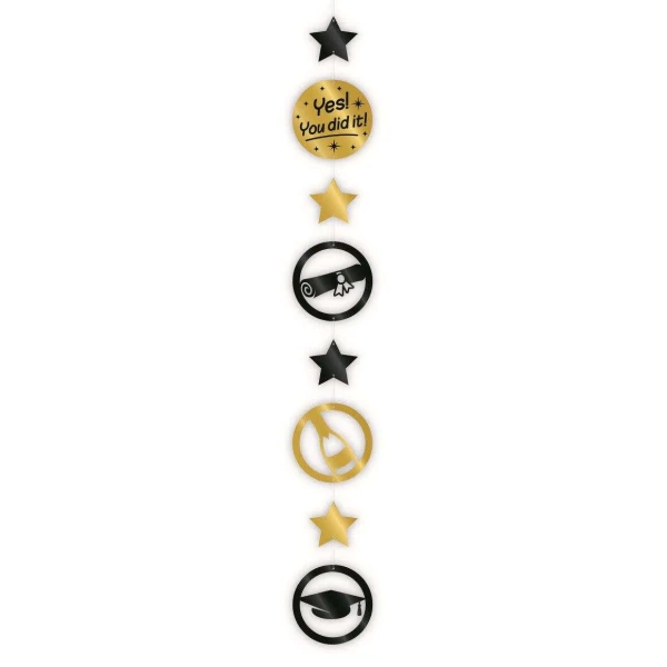Graduation "Yes! You Did It!" Black & Gold Hanging Decoration - 1.2m