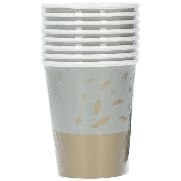 8 x Golden Dawn Grey & Gold Party Cups - 250ml