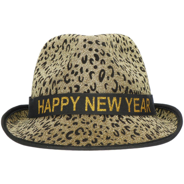 Happy New Year Leopard Print Trilby Hat