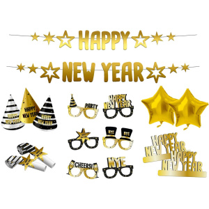 28 pc Happy New Year Black & Gold Party Set