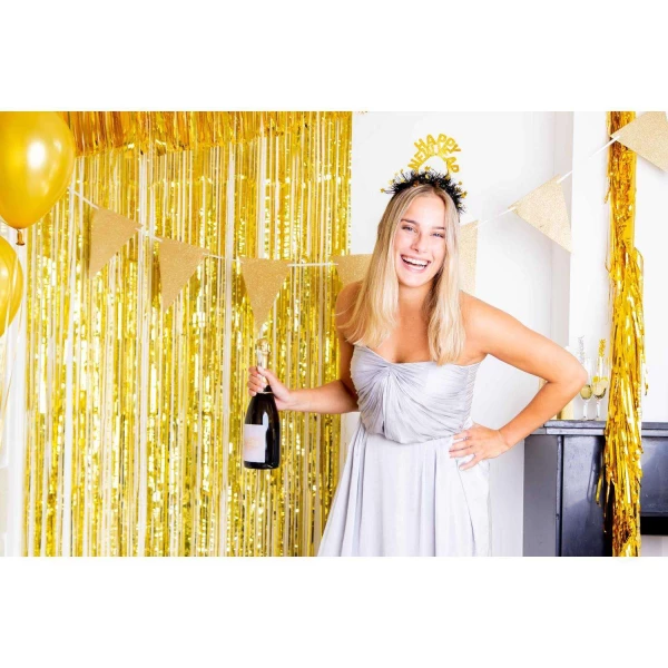 Happy New Year Black & Gold Glitter Headband Tiara