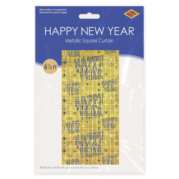 Gold Happy New Year Metallic Square Curtain - 1.98m x 97cm