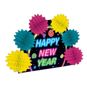 Neon Midnight Happy New Year Table Decoration - 25cm