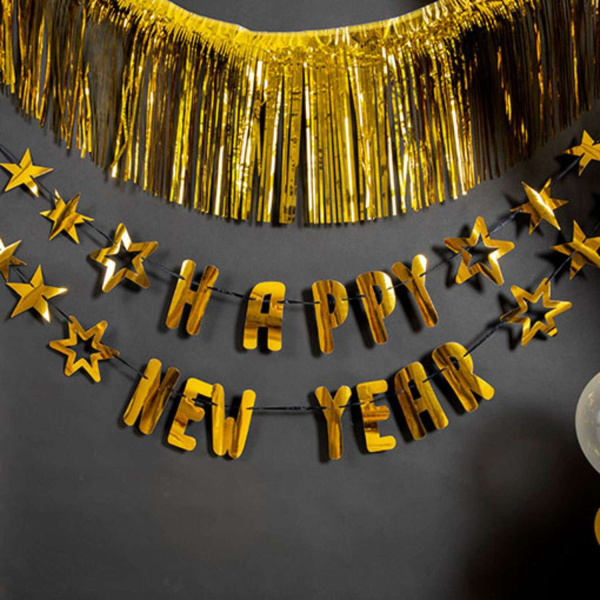 2 x Happy New Year Gold Stars Letter Banner - 1.5m