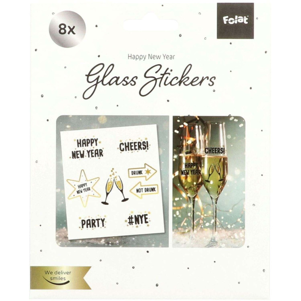 8 x Happy New Year Drinks Glass Stickers