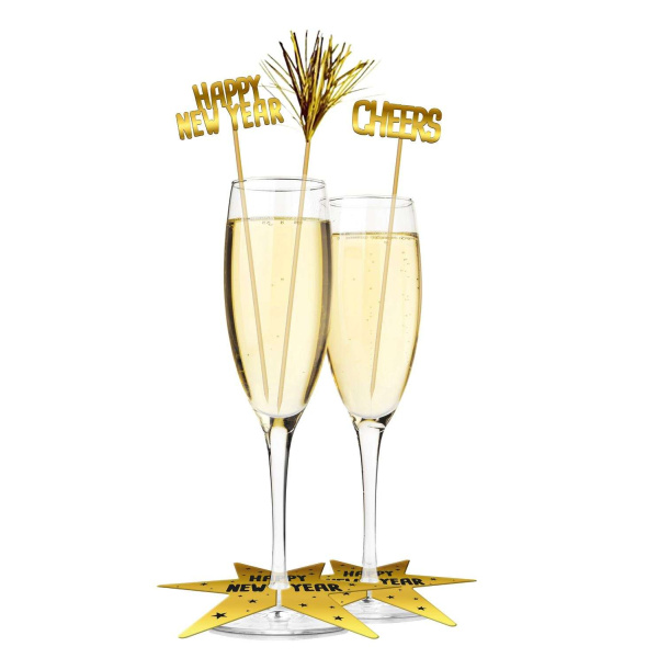 12 x Happy New Year Glass Decoration Set