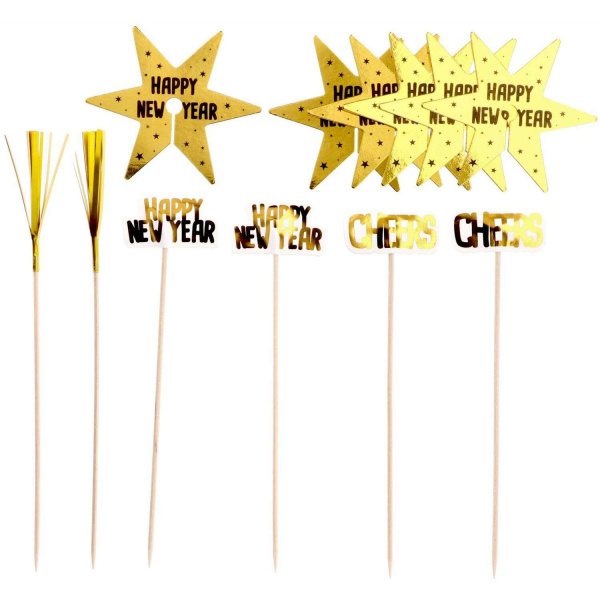 12 x Happy New Year Glass Decoration Set