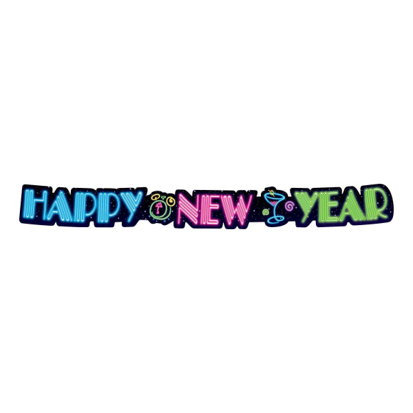 Neon Midnight Happy New Year Letter Banner - 91cm