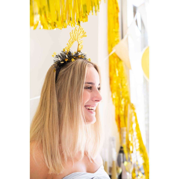 Happy New Year Black & Gold Glitter Headband Tiara