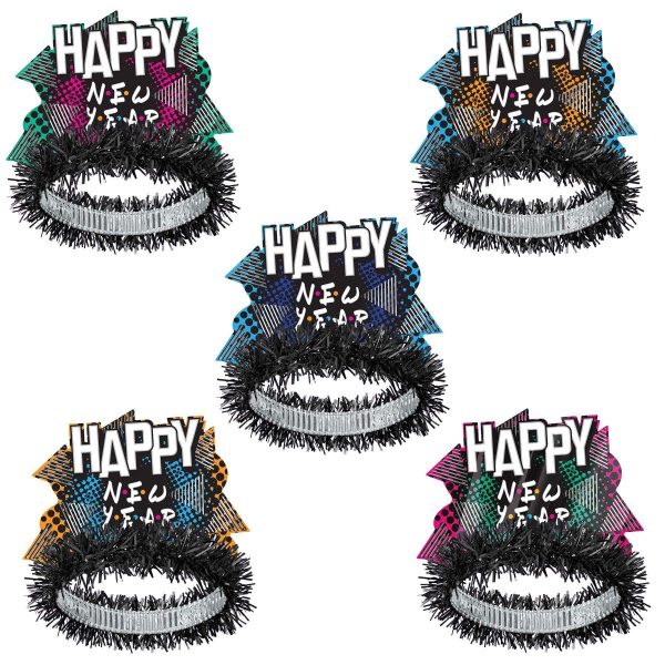 5 x 90's Design Happy New Year Tiara Crown Party Hats