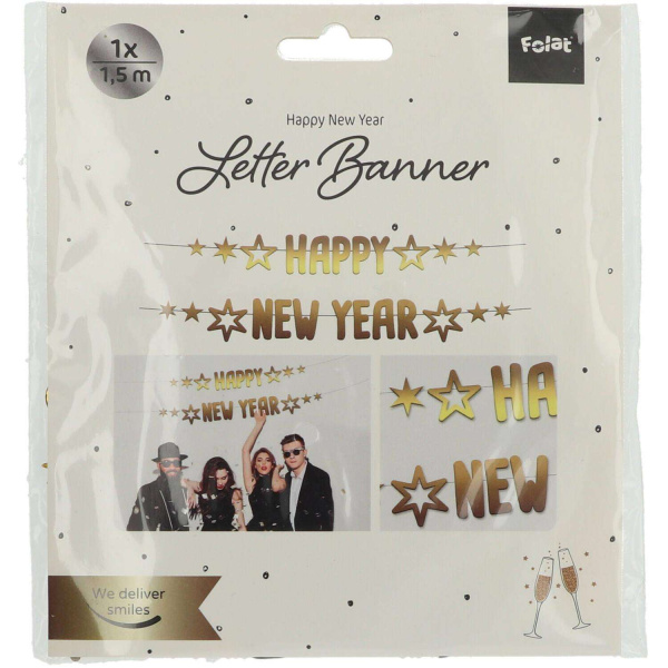 2 x Happy New Year Gold Stars Letter Banner - 1.5m