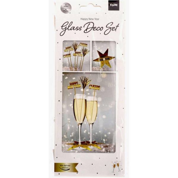 12 x Happy New Year Glass Decoration Set