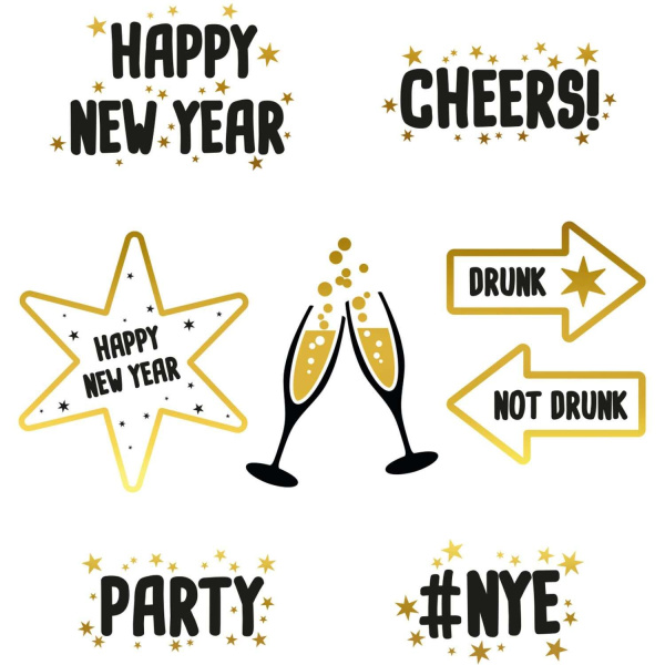 8 x Happy New Year Drinks Glass Stickers