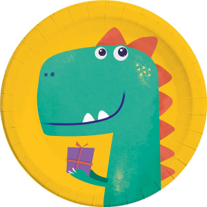 8 x Cartoon Dinosaur Compostable Party Plates - 23cm