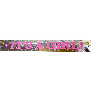 "It's a Girl" Silver & Pink Foil Banner - 3.65m
