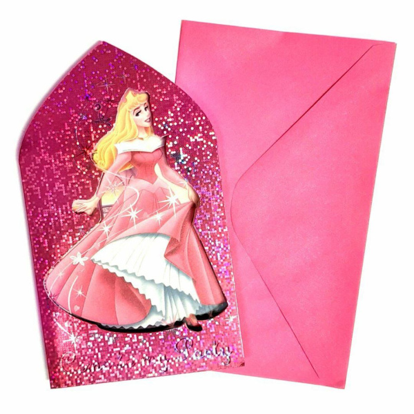 6 x Disney Princess Glitter Party Invitations