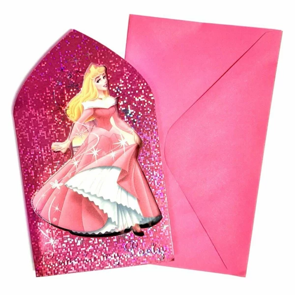 6 x Disney Princess Glitter Party Invitations