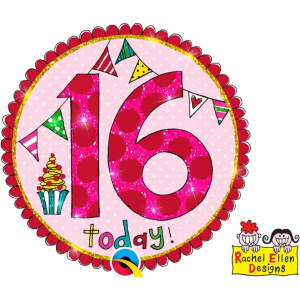 16th Birthday Rachel Ellen Designs Perfect Pink Badge - 12cm