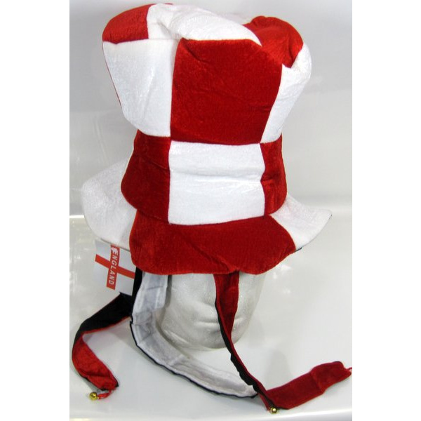 RED AND WHITE CHECKERED HAT WITH TAILS AND BELLS - Image 3