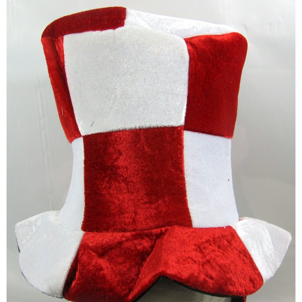 RED AND WHITE CHECKERED HAT WITH TAILS AND BELLS - Image 2